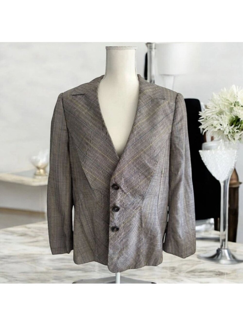ESCADA Vintage Brown Patterned Wide Lapel Blazer Jacket Size 44